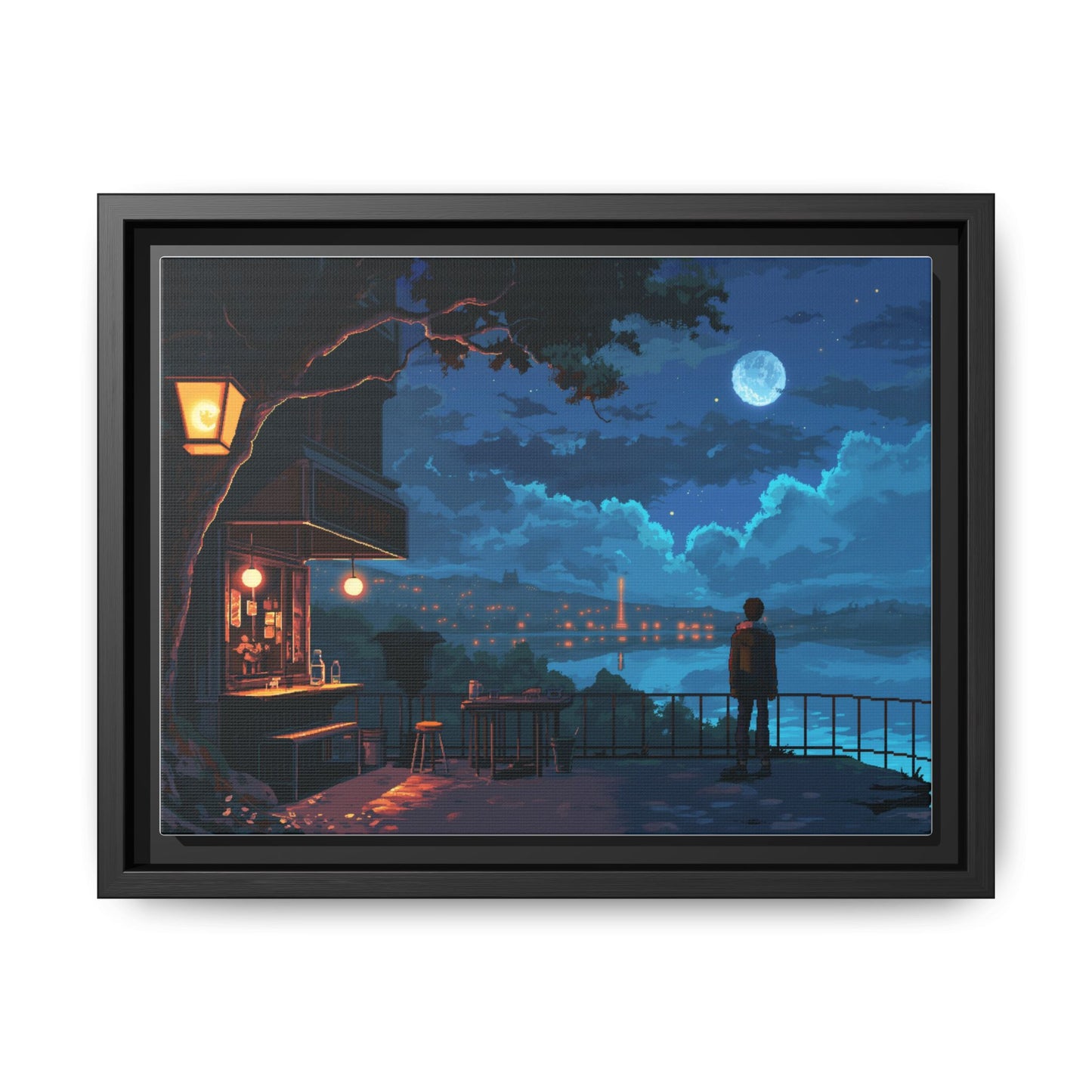 Serene Nightscape Framed Matte Canvas Art - Multi-Color Wall Decor