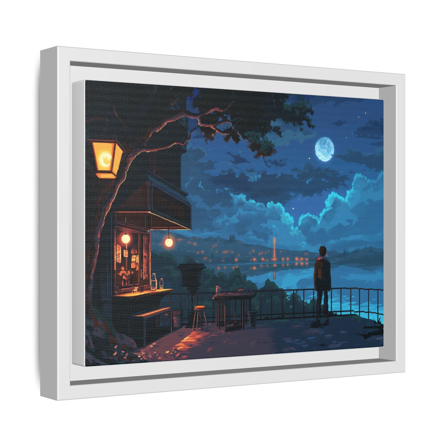 Serene Nightscape Framed Matte Canvas Art - Multi-Color Wall Decor