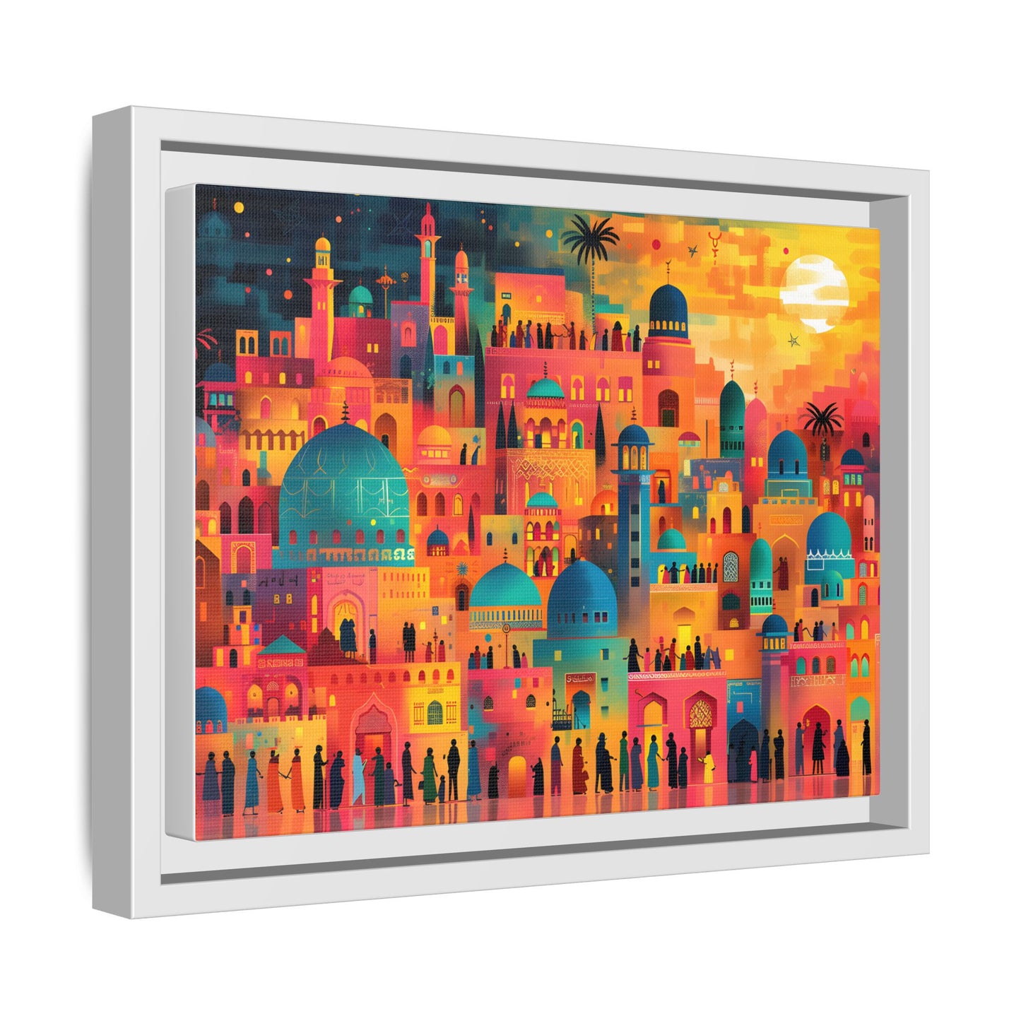 Vibrant Framed Canvas Art - Multi-Color Sunset Cityscape