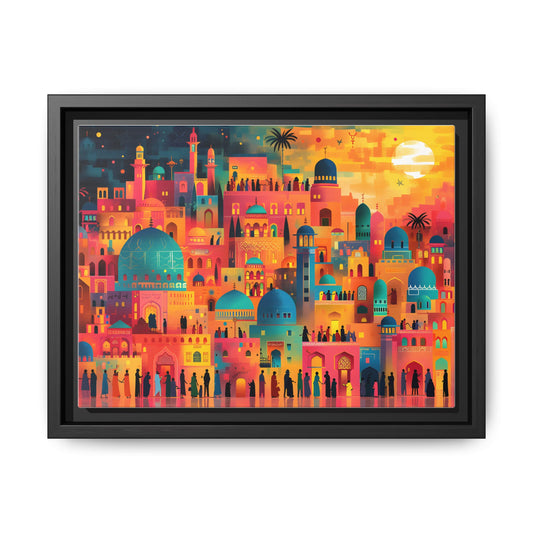 Vibrant Framed Canvas Art - Multi-Color Sunset Cityscape