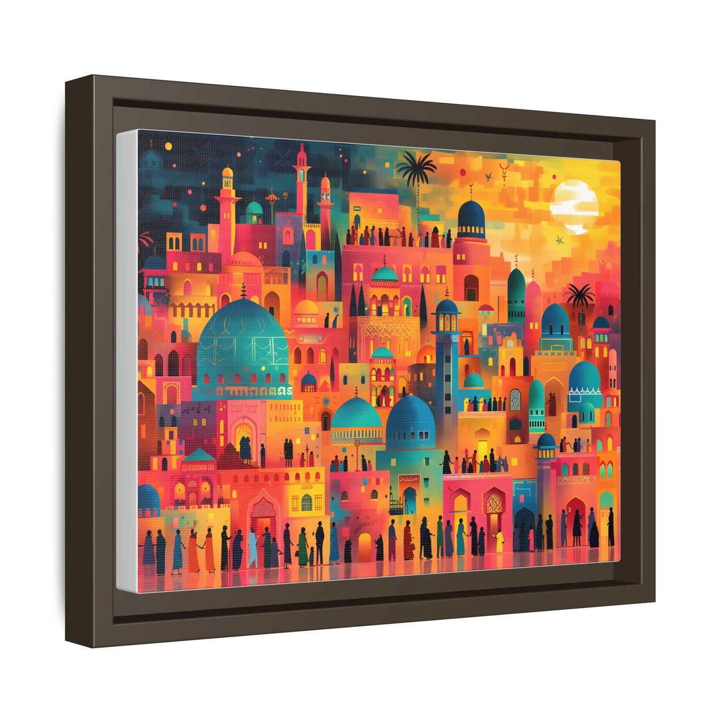 Vibrant Framed Canvas Art - Multi-Color Sunset Cityscape