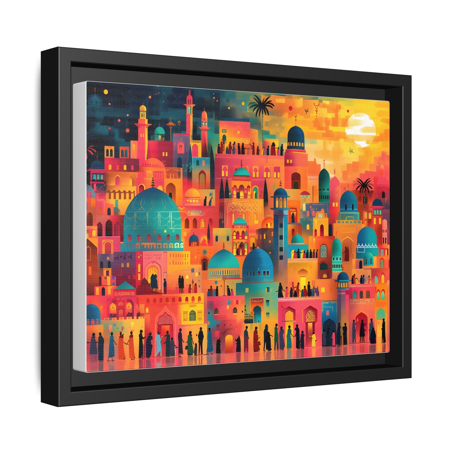 Vibrant Framed Canvas Art - Multi-Color Sunset Cityscape