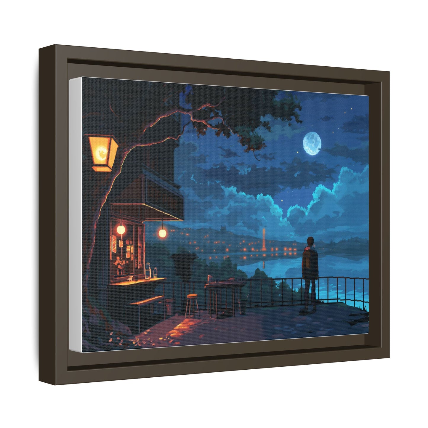 Serene Nightscape Framed Matte Canvas Art - Multi-Color Wall Decor