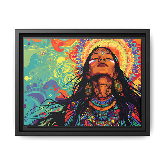 Bohemian Spirit Framed Canvas Art - Colorful Woman with Mandala Design