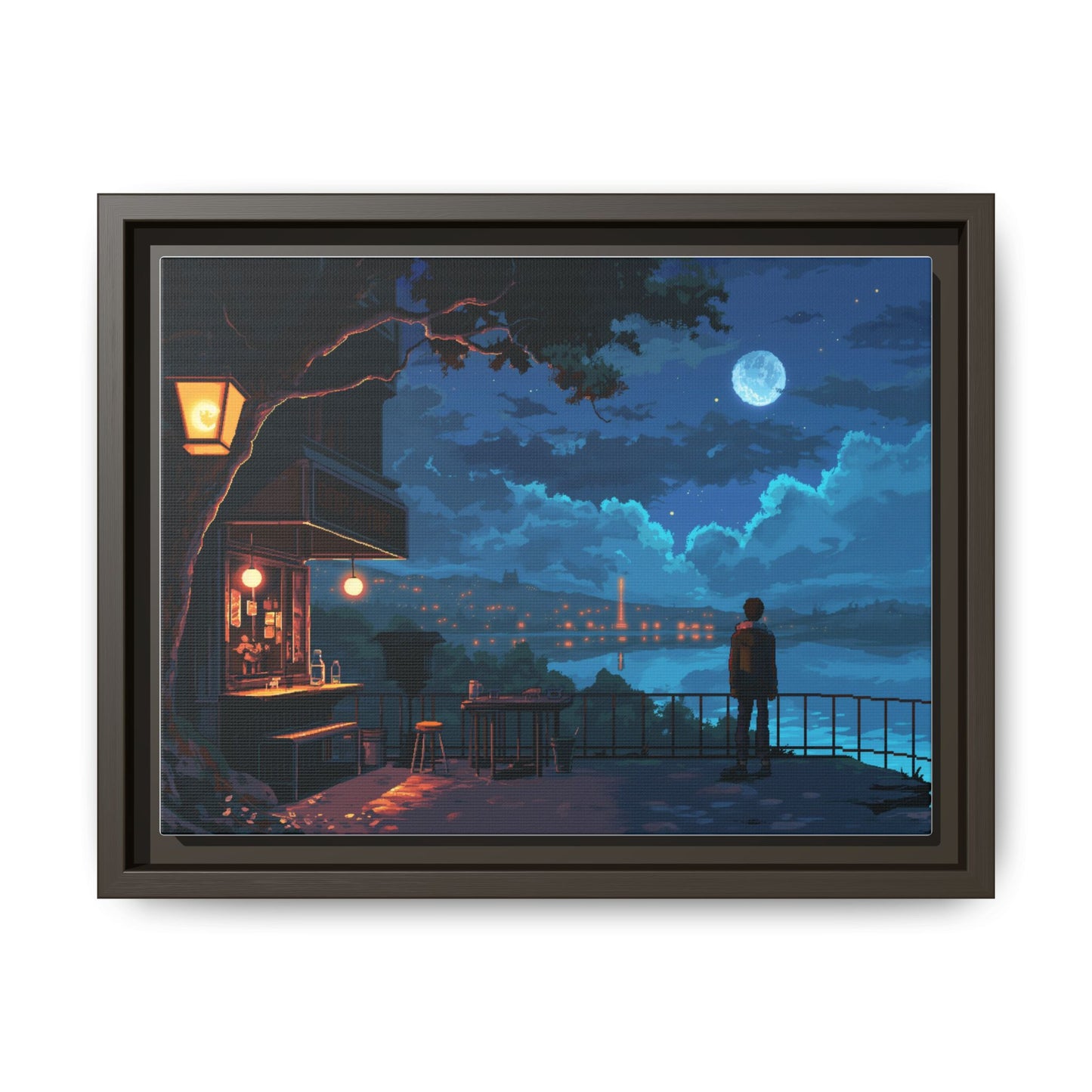 Serene Nightscape Framed Matte Canvas Art - Multi-Color Wall Decor