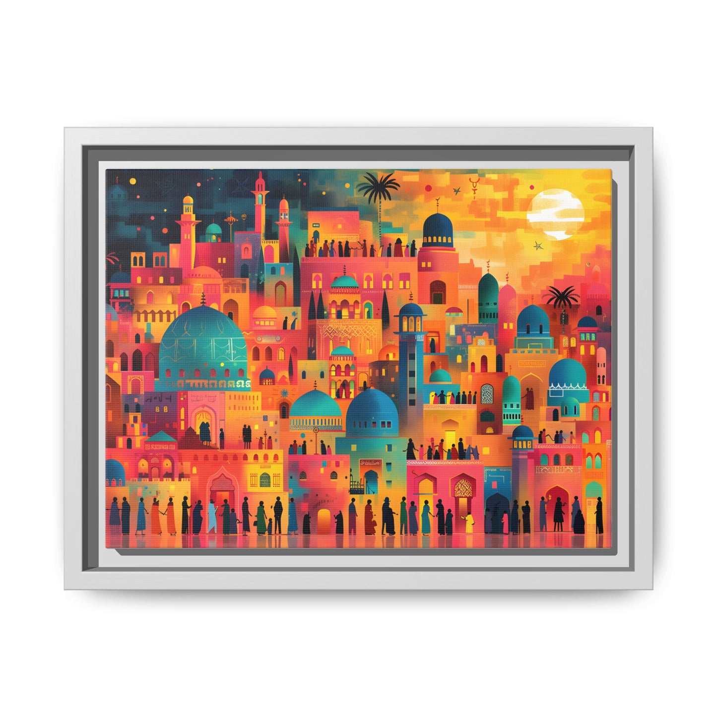 Vibrant Framed Canvas Art - Multi-Color Sunset Cityscape