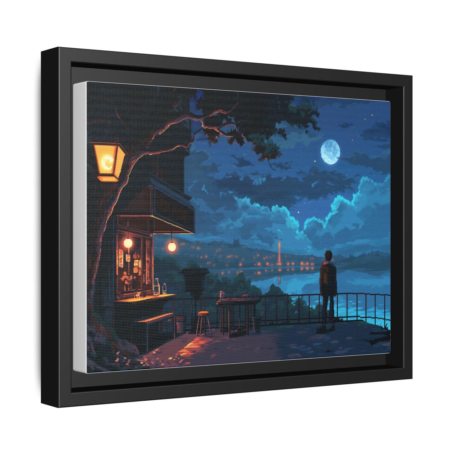 Serene Nightscape Framed Matte Canvas Art - Multi-Color Wall Decor