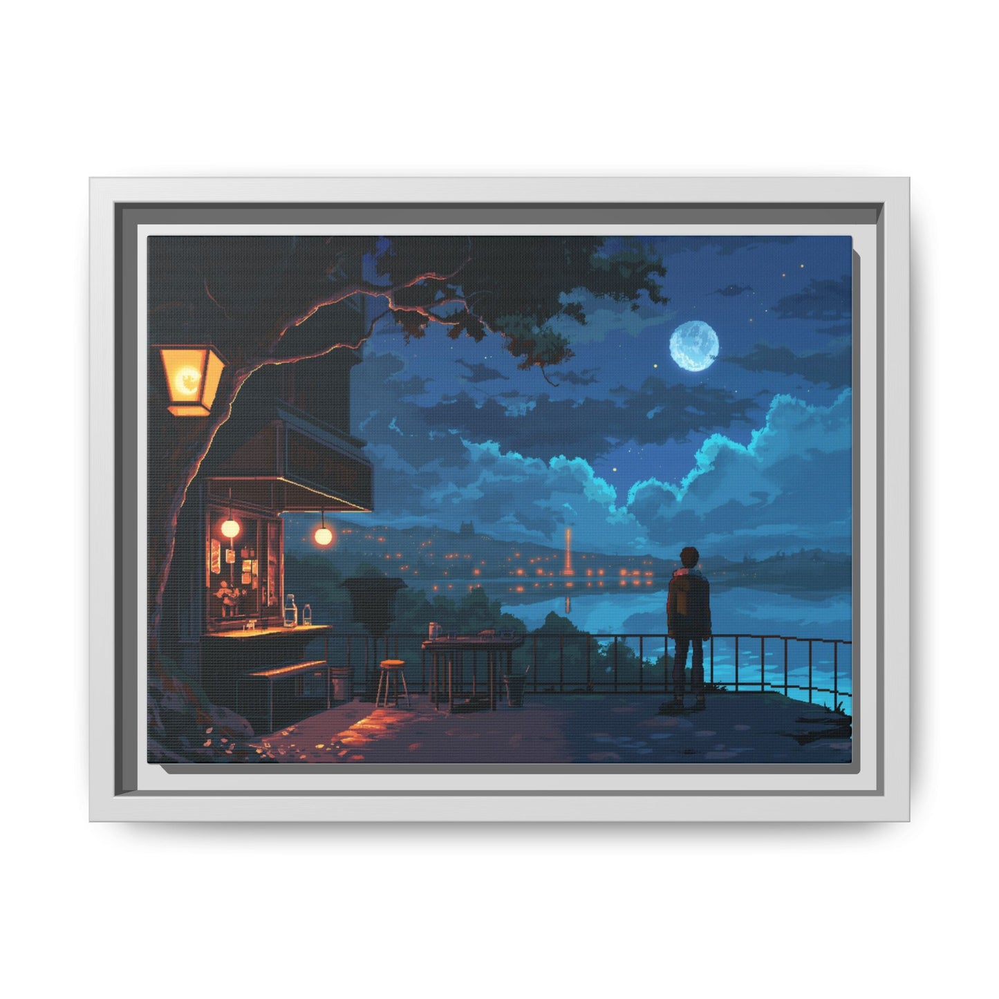 Serene Nightscape Framed Matte Canvas Art - Multi-Color Wall Decor